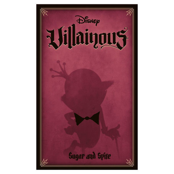 Disney Villainous: Sugar & Spite game box featuring a shadowy villain silhouette against a maroon background.