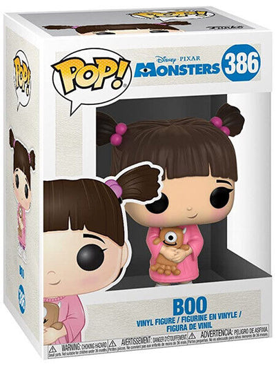 Funko Pop! figure of Boo from Monsters Inc., featuring her with pigtails and holding a plush toy.