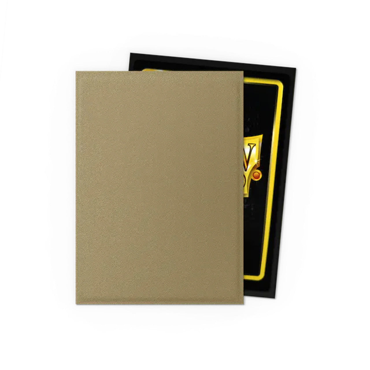 Matte dual card sleeves in gold and black, designed for card protection, featuring a sleek, textured finish.