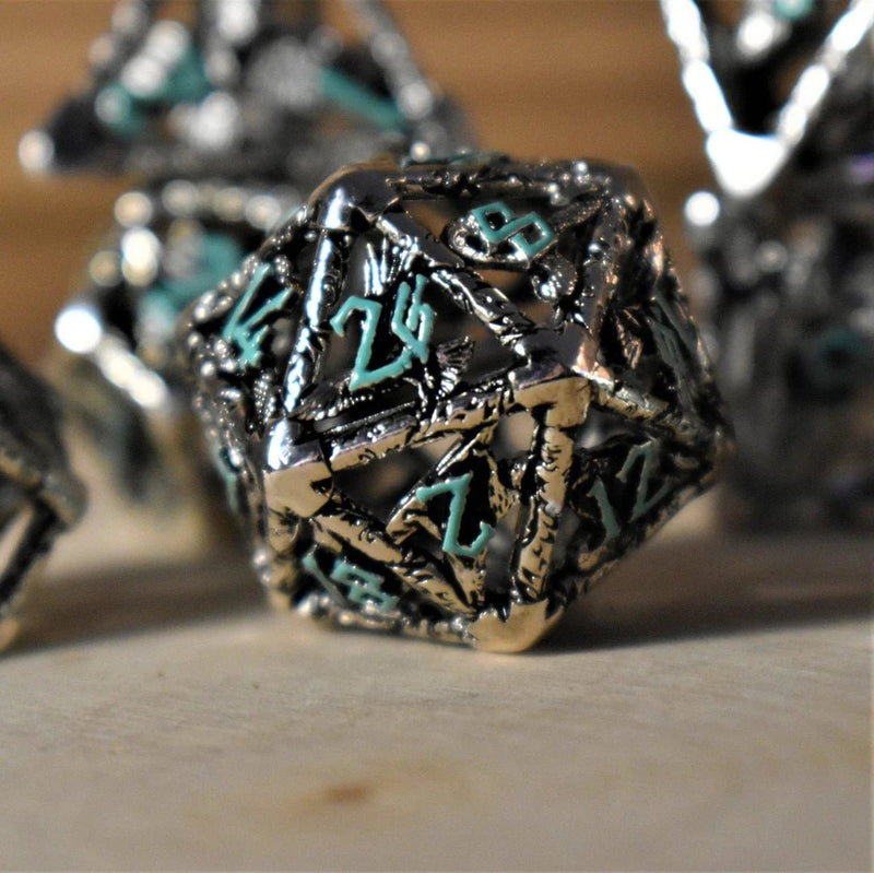 Misty Mountain Gaming: Legends of Valhalla - Silver and Blue Hollow Metal Dice Set