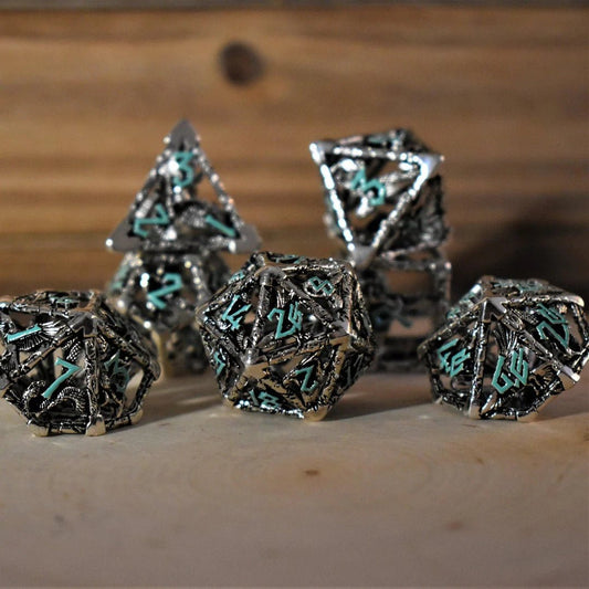 Misty Mountain Gaming: Legends of Valhalla - Silver and Blue Hollow Metal Dice Set
